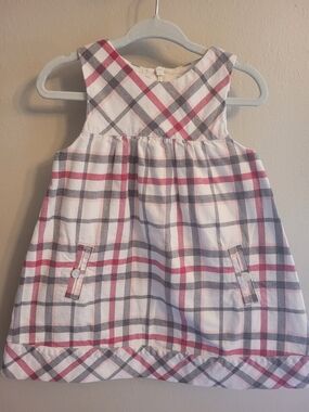 Janie and Jack Pink Gray White Plaid Sleeveless Cotton Dress